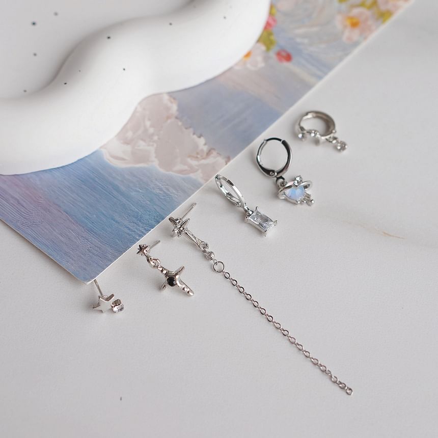 + Dangle Drop Silver Rhinestone Set Sterling 6: Huggie of Earring 925