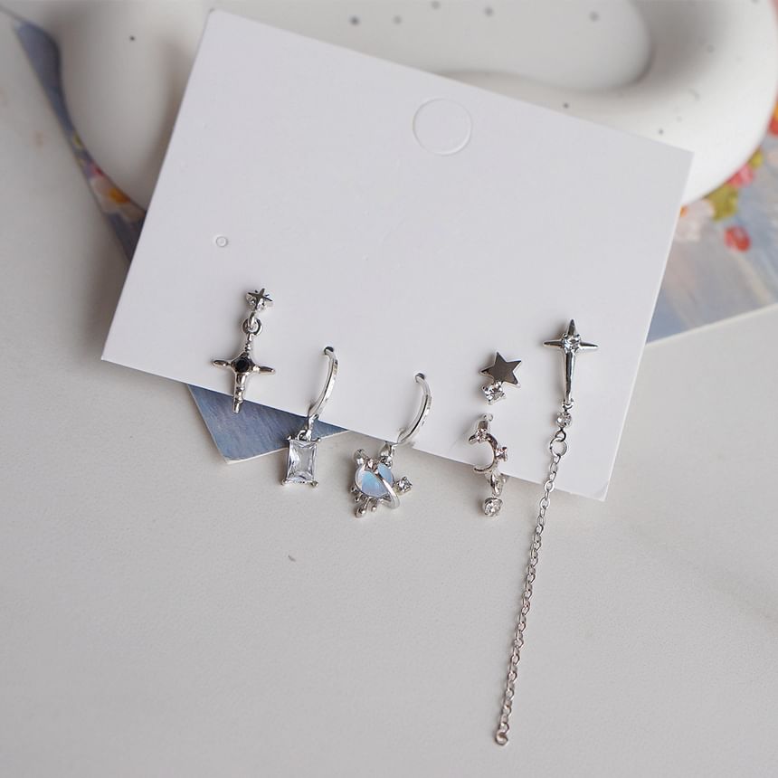 + Dangle Drop Silver Rhinestone Set Sterling 6: Huggie of Earring 925