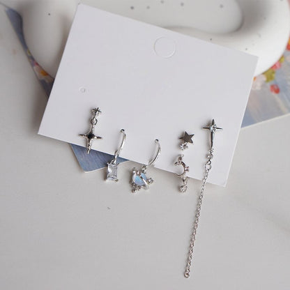 + Dangle Drop Silver Rhinestone Set Sterling 6: Huggie of Earring 925