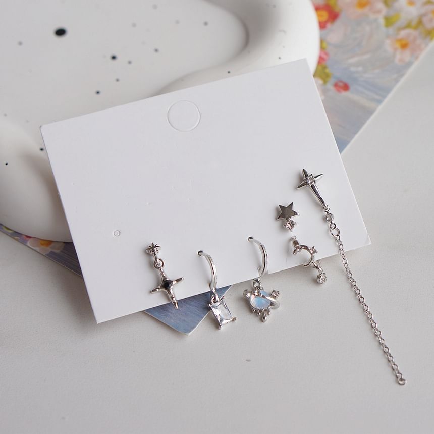 + Dangle Drop Silver Rhinestone Set Sterling 6: Huggie of Earring 925