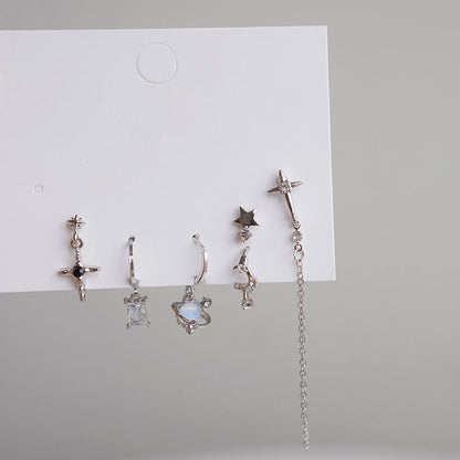 + Dangle Drop Silver Rhinestone Set Sterling 6: Huggie of Earring 925