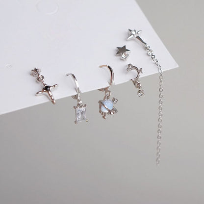 + Dangle Drop Silver Rhinestone Set Sterling 6: Huggie of Earring 925