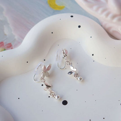 925 Clip-On Drop Sterling Pearl / Faux Silver Butterfly Earring