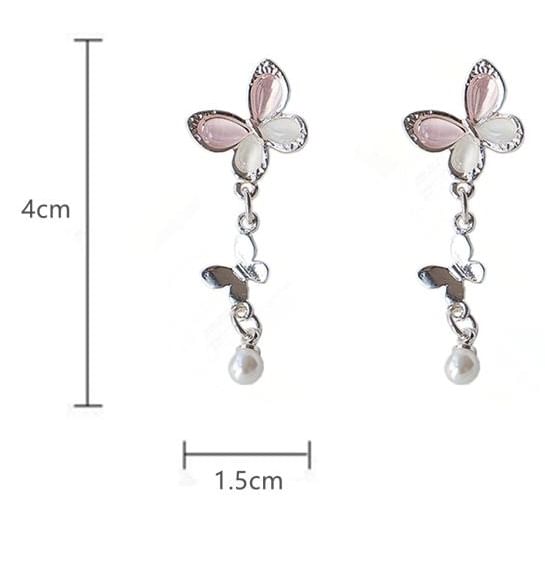 925 Clip-On Drop Sterling Pearl / Faux Silver Butterfly Earring