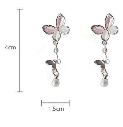 925 Clip-On Drop Sterling Pearl / Faux Silver Butterfly Earring