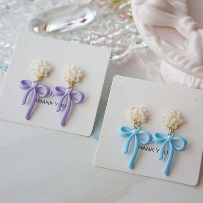 Earring Drop / Bow Silver Sterling Flower 925 Clip-On