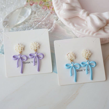 Earring Drop / Bow Silver Sterling Flower 925 Clip-On