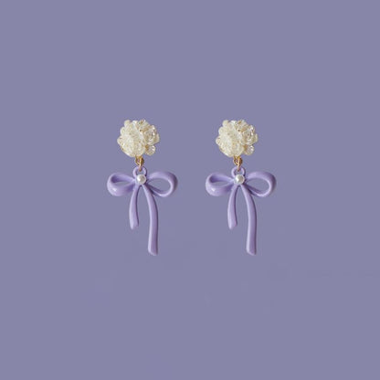 Earring Drop / Bow Silver Sterling Flower 925 Clip-On