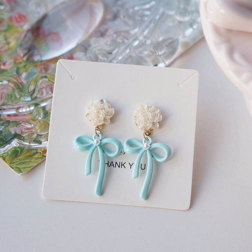 Earring Drop / Bow Silver Sterling Flower 925 Clip-On