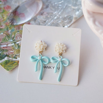 Earring Drop / Bow Silver Sterling Flower 925 Clip-On