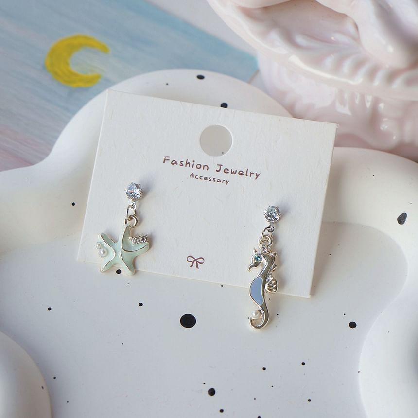 Sterling 925 Rhinestone Clip-On Earring / Starfish Drop Silver