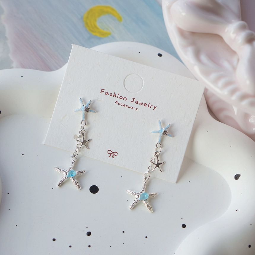 Sterling 925 Rhinestone Clip-On Earring / Starfish Drop Silver