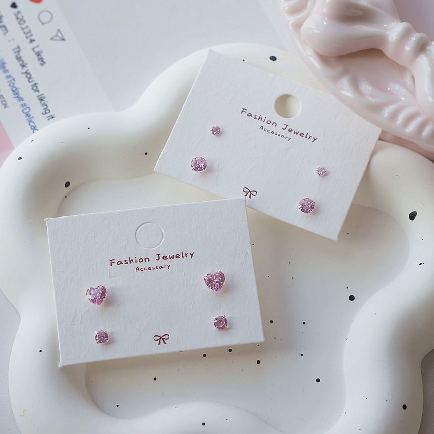 Set of Stud 4: Earring Sterling Silver 925 CZ