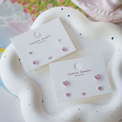 Set of Stud 4: Earring Sterling Silver 925 CZ