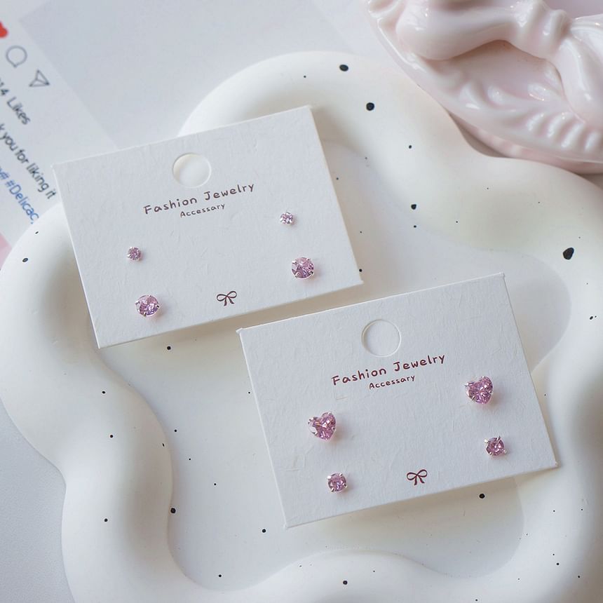 Set of Stud 4: Earring Sterling Silver 925 CZ