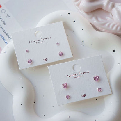 Set of Stud 4: Earring Sterling Silver 925 CZ