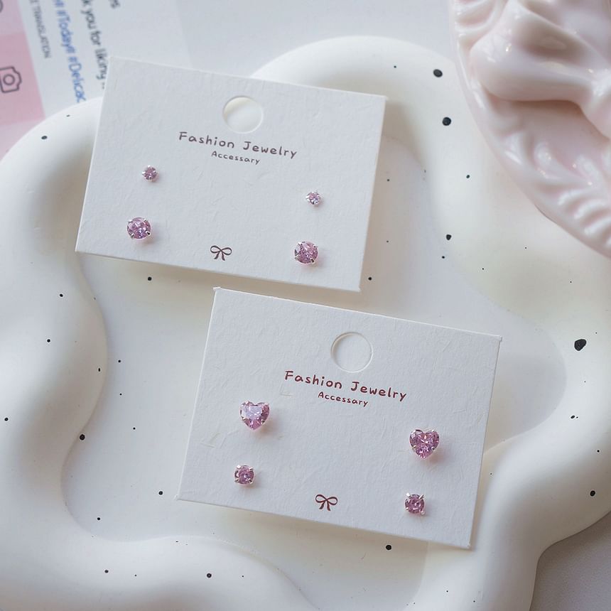 Set of Stud 4: Earring Sterling Silver 925 CZ