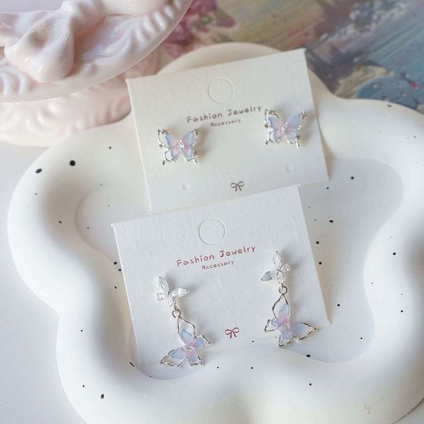 Silver 925 Drop Stud Earring / Sterling Butterfly