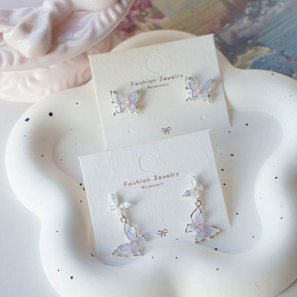 Silver 925 Drop Stud Earring / Sterling Butterfly