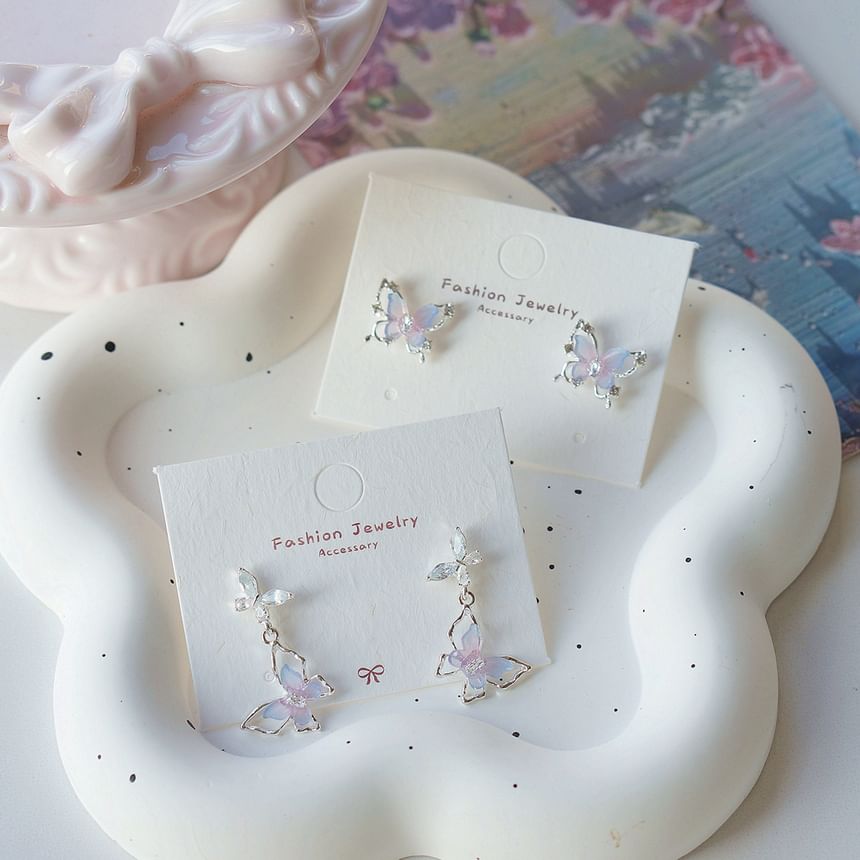 Silver 925 Drop Stud Earring / Sterling Butterfly