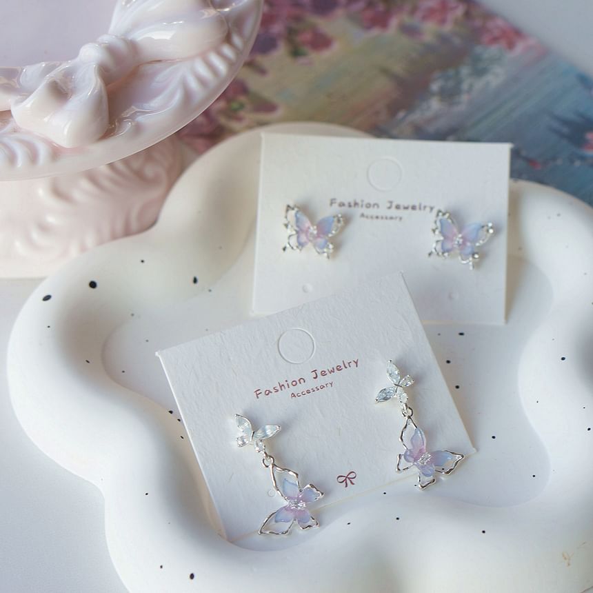 Silver 925 Drop Stud Earring / Sterling Butterfly