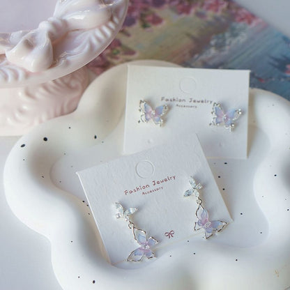 Silver 925 Drop Stud Earring / Sterling Butterfly