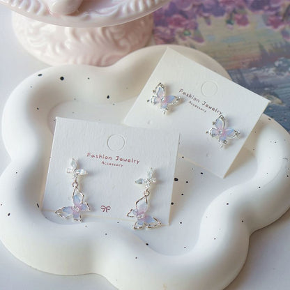 Silver 925 Drop Stud Earring / Sterling Butterfly