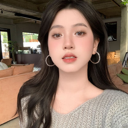 925 Sterling Hoop Silver Earring Rhinestone