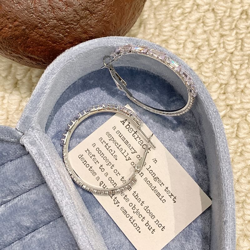 925 Sterling Hoop Silver Earring Rhinestone