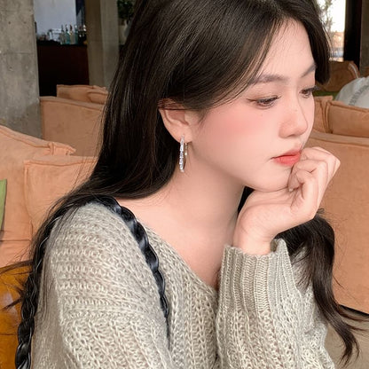 925 Sterling Hoop Silver Earring Rhinestone