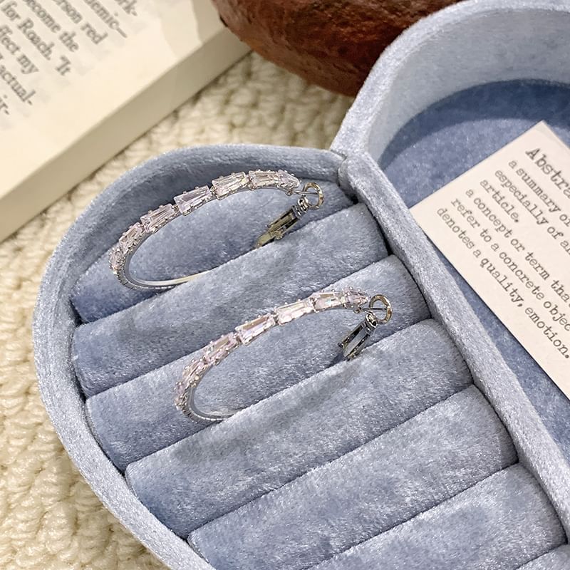 925 Sterling Hoop Silver Earring Rhinestone