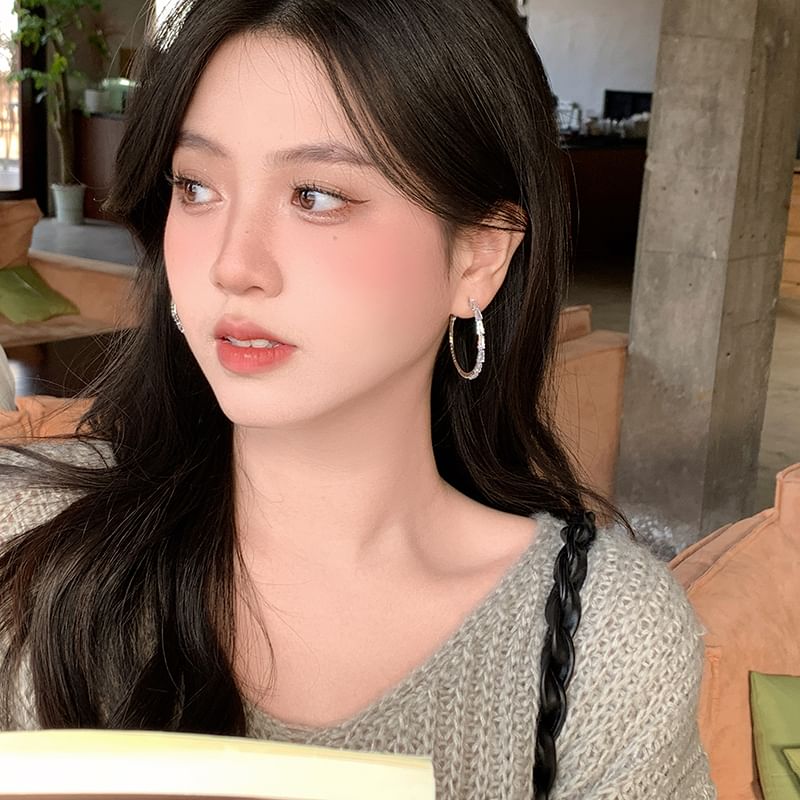 925 Sterling Hoop Silver Earring Rhinestone