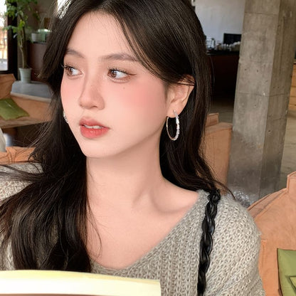 925 Sterling Hoop Silver Earring Rhinestone