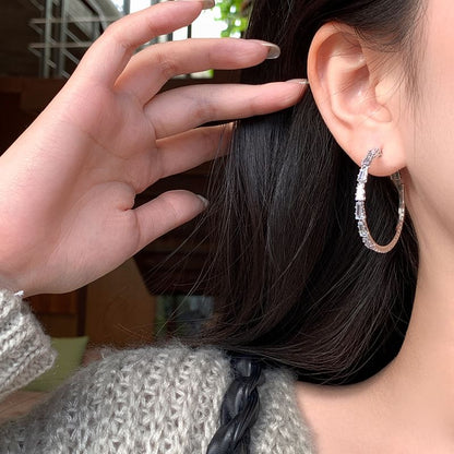 925 Sterling Hoop Silver Earring Rhinestone