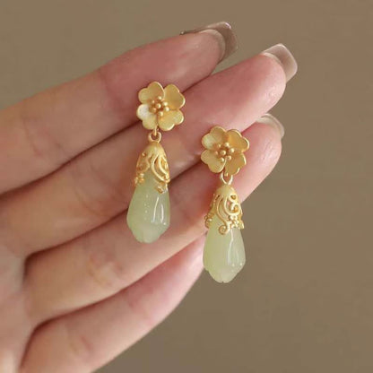 Earring Faux Alloy Drop Gemstone Floral
