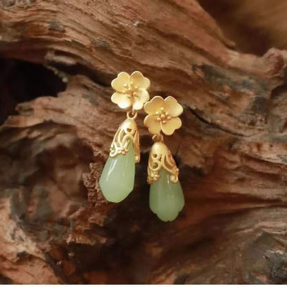 Earring Faux Alloy Drop Gemstone Floral