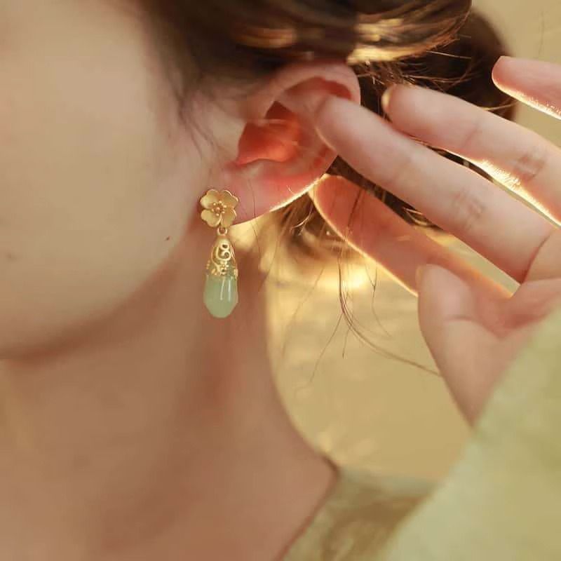 Earring Faux Alloy Drop Gemstone Floral