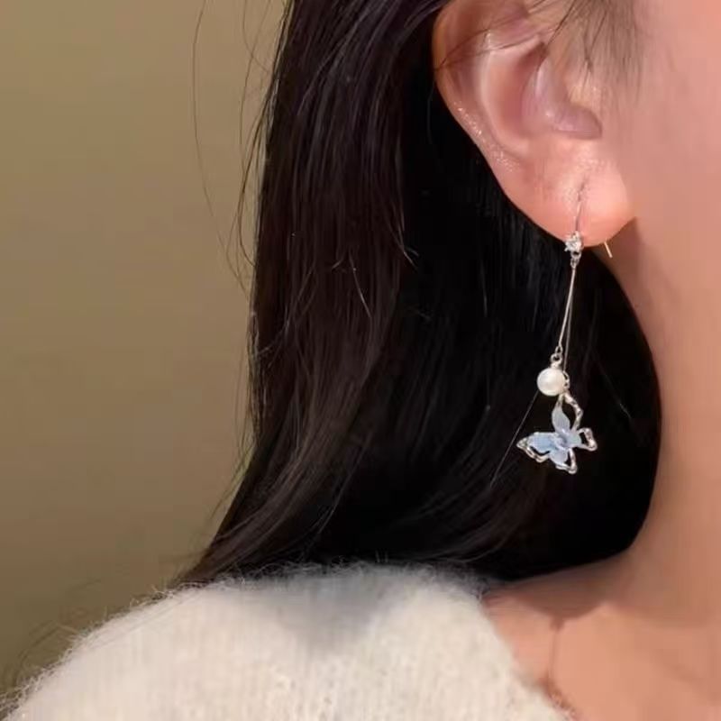 Faux Butterfly Pearl Alloy Dangle Earring