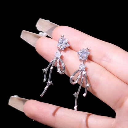 Drop Bow Star Rhinestone Earring Alloy