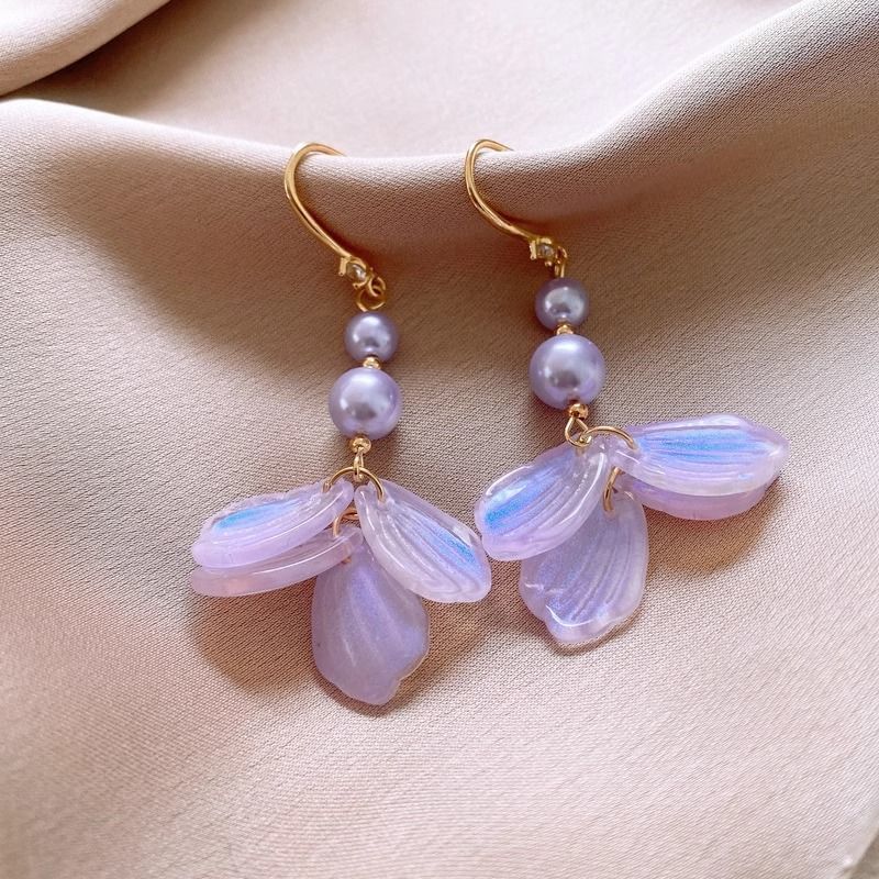Dangle Faux Earring Alloy Pearl Petal
