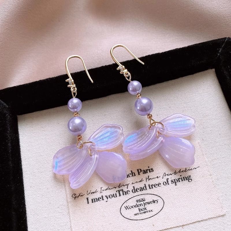 Dangle Faux Earring Alloy Pearl Petal