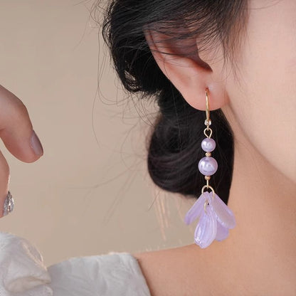 Dangle Faux Earring Alloy Pearl Petal
