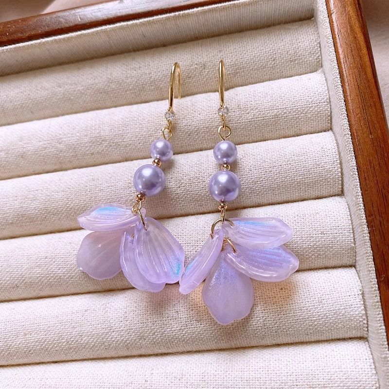 Dangle Faux Earring Alloy Pearl Petal