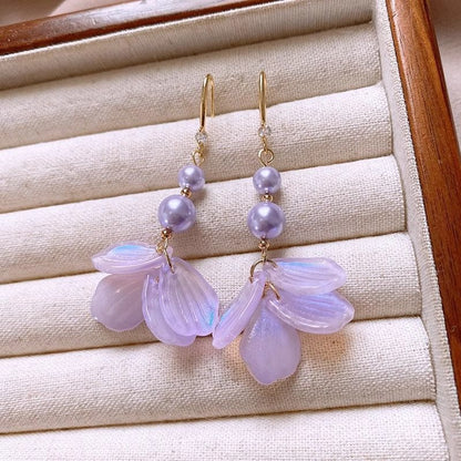 Dangle Faux Earring Alloy Pearl Petal