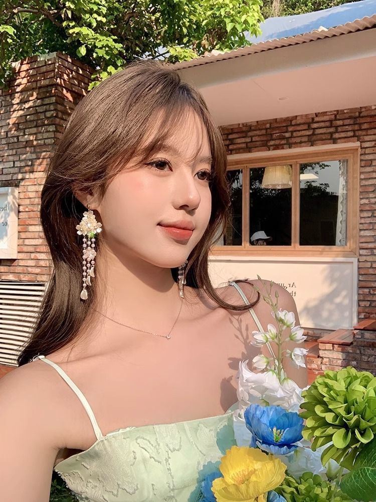 Earring Alloy Floral Fringed