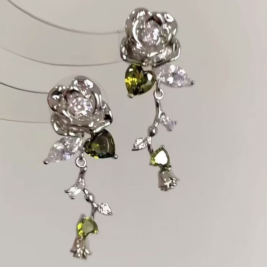 Rhinestone Floral Alloy Earring Dangle