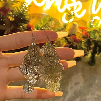Earring Chandelier Leaf Alloy