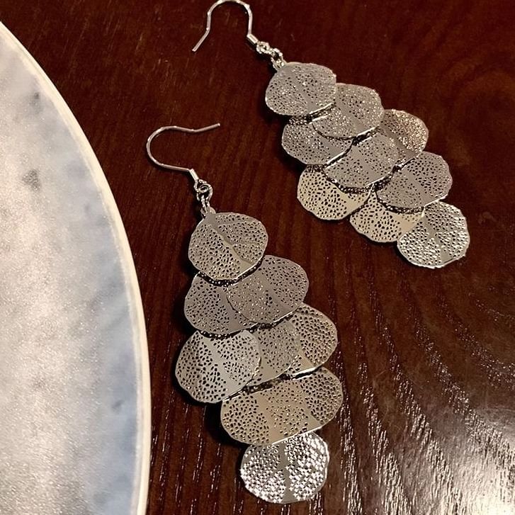 Earring Chandelier Leaf Alloy