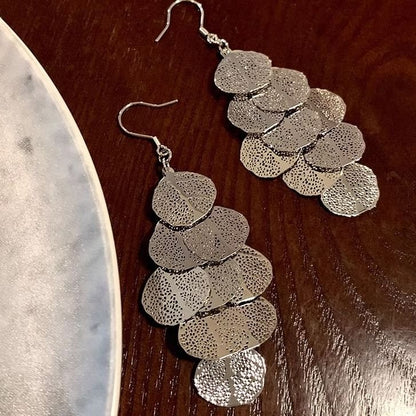 Earring Chandelier Leaf Alloy