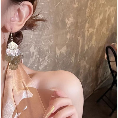 Earring Chandelier Leaf Alloy